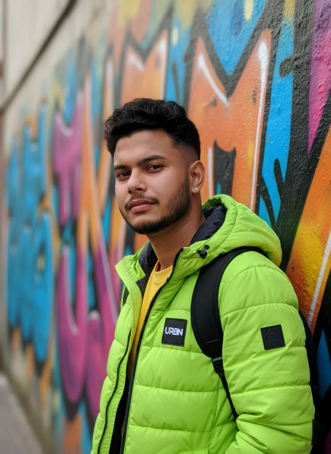 A hyper-realistic, high-detail portrait of a 26-year-old south-asian young man with a short, neat fade haircut and well-groomed short beard