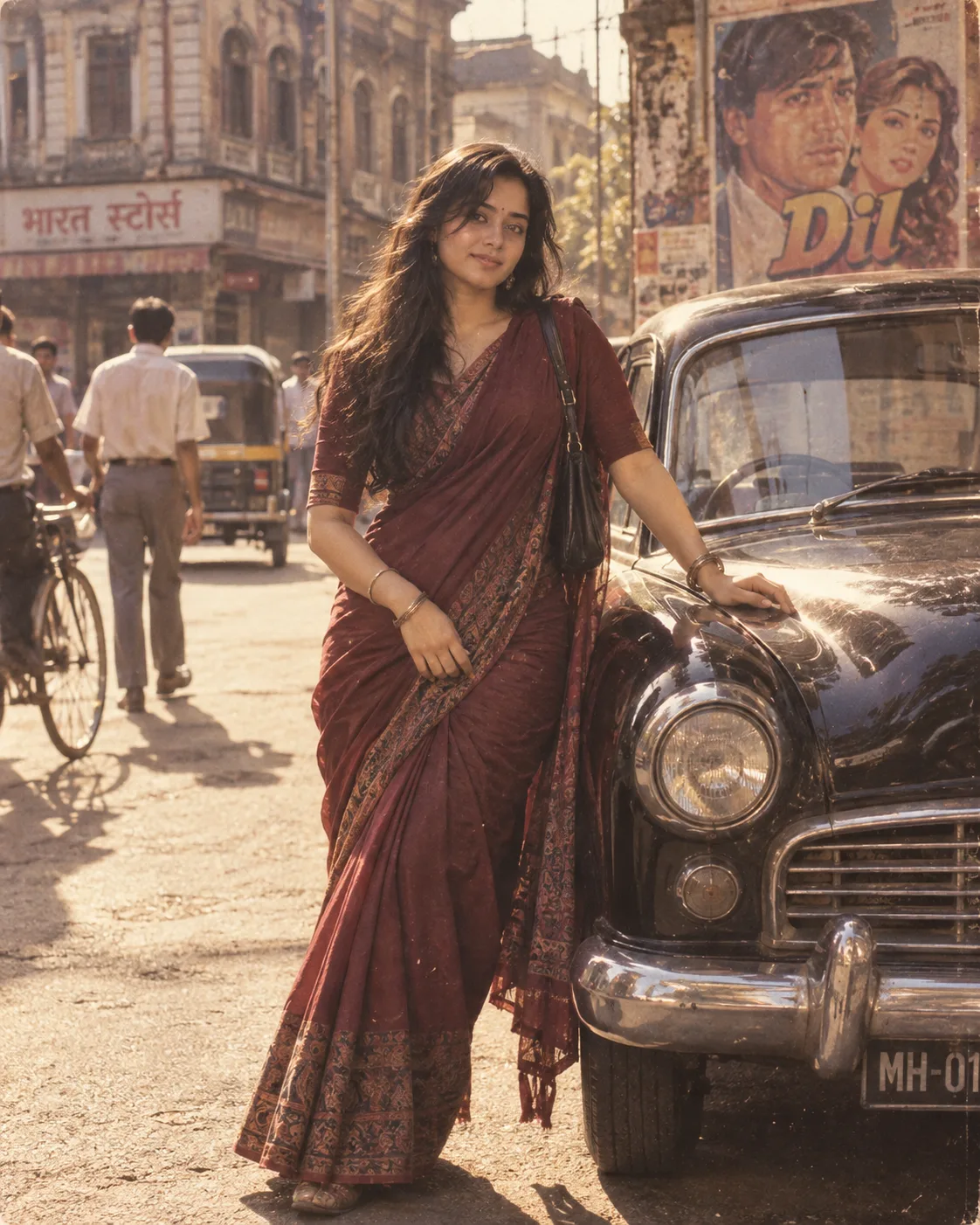 Create an ultra-realistic 1990s Indian Bollywood retro cinematic photograph using my uploaded photo as the ONLY identity reference.