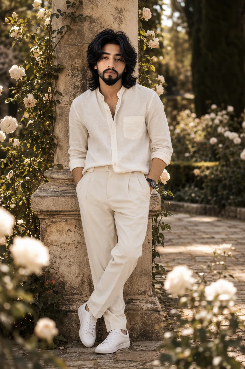 Create an ultra-realistic premium fashion editorial photograph matching the reference image as closely as possible in composition, framing,