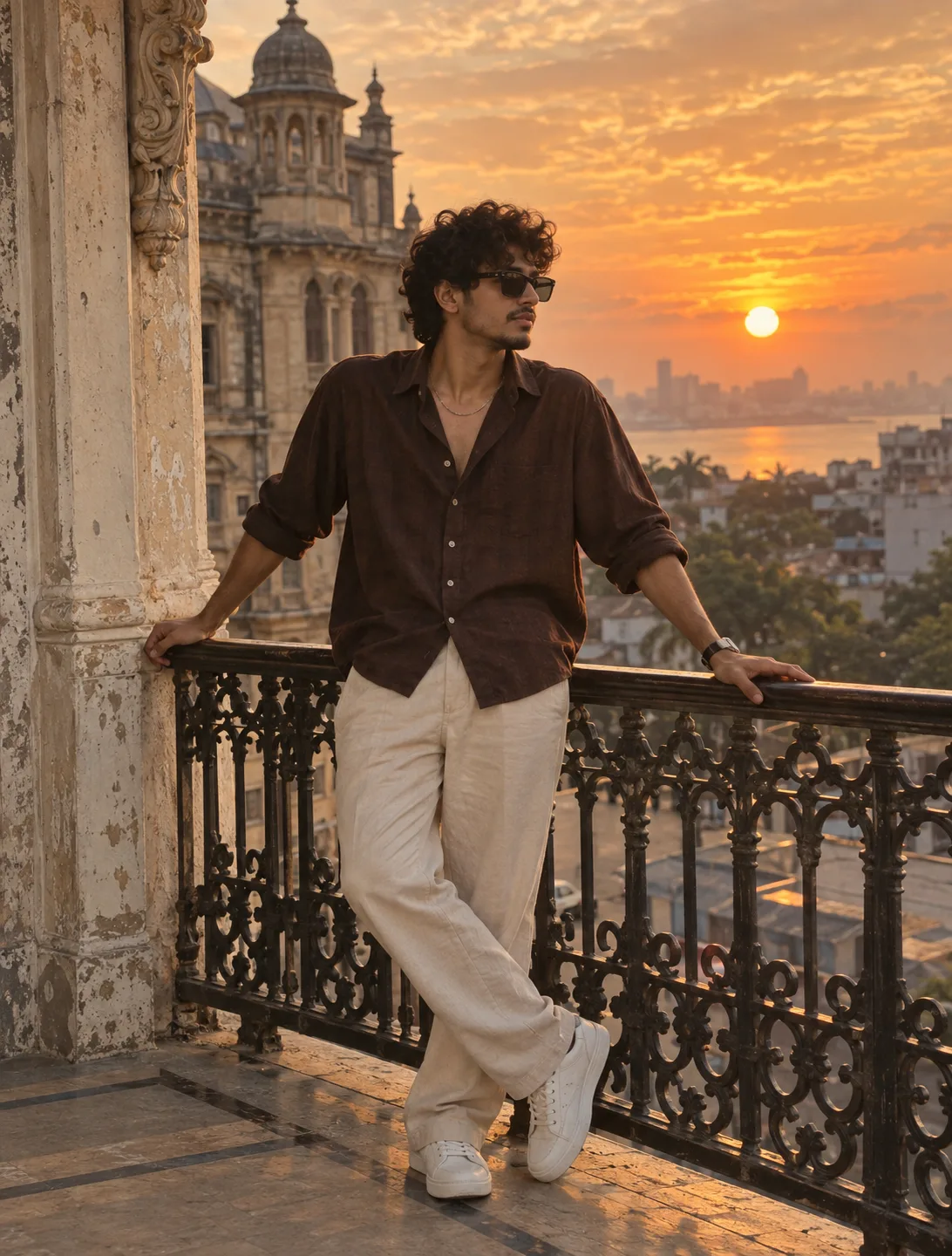 Create a **highly photorealistic cinematic full-bo portrait of a young South Asian/Indian man**, using uploaded image as the primary face