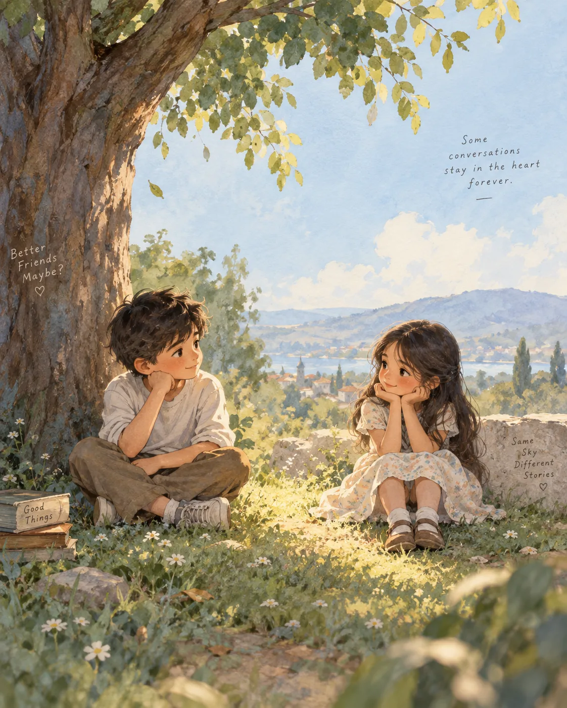 Soft poetic children's book illustration with watercolor and gouache textures.