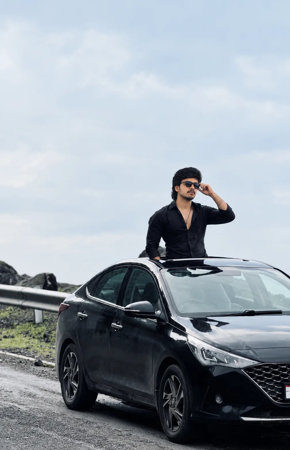 Create an ultra-realistic cinematic automotive fashion portrait inspired by the uploaded reference image.