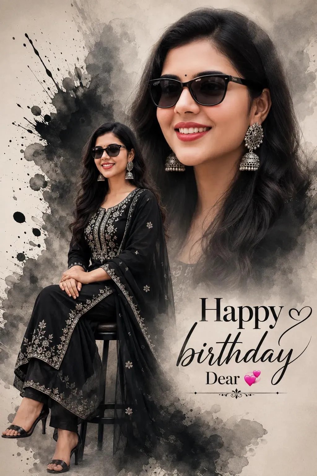 "Create a high-quality, professional birthday poster of Indian woman "Happy birthday Dear .