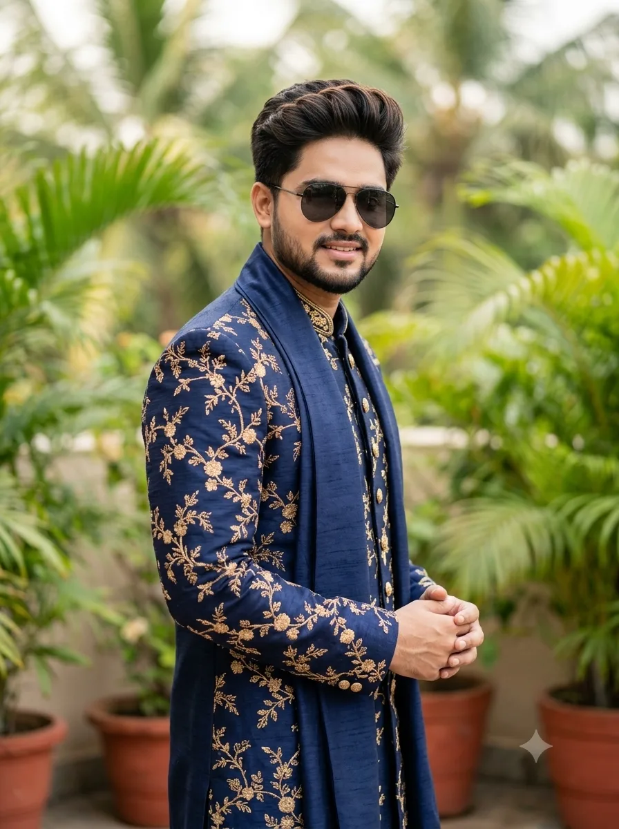 { "category": "fashion_editorial", "category_reasoning": "Styled celebrity portrait in traditional Indian designer attire with deliberate