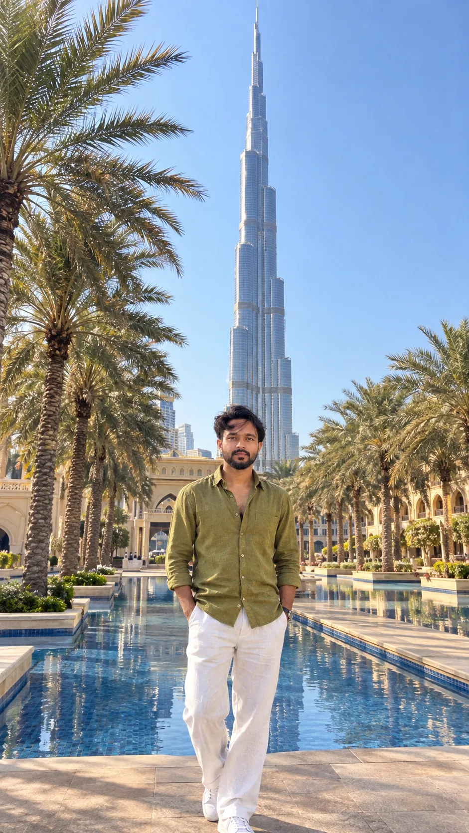Create an ultra-photorealistic, high-end cinematic vertical 9:16 full-body travel fashion photograph, closely recreating the uploaded