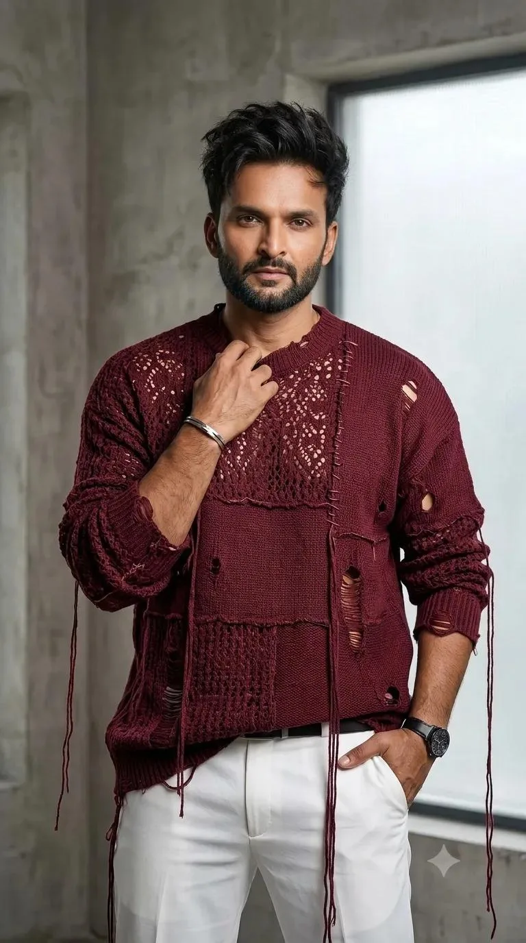 Ultra-realistic masculine fashion editorial portrait, vertical 9:16.
