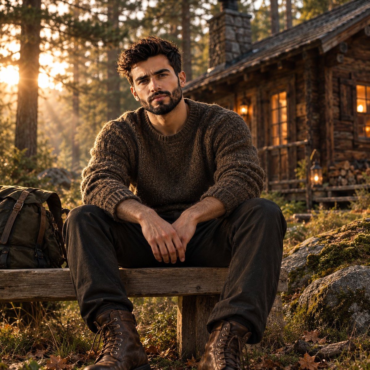 Handsome Man in Rustic Cabin