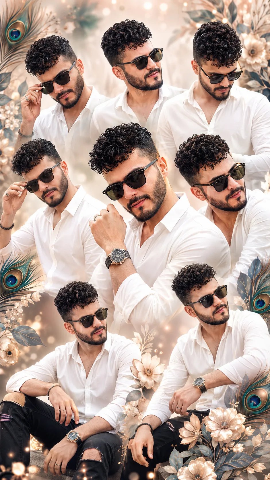 π·ππππππ Ultra-realistic South Indian male Instagram collage poster, exact face and hairstyle from reference, stylish beard,