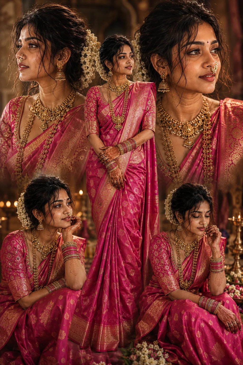 Ultra-luxury Indian bridal editorial collage in a premium fashion-magazine style.