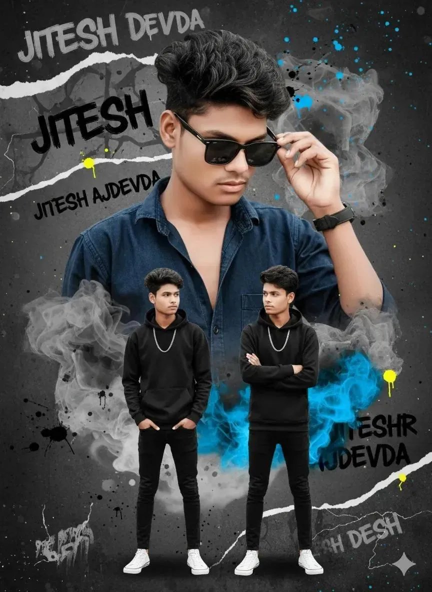 A stylish urban poster of a young man named Jitesh Devda.