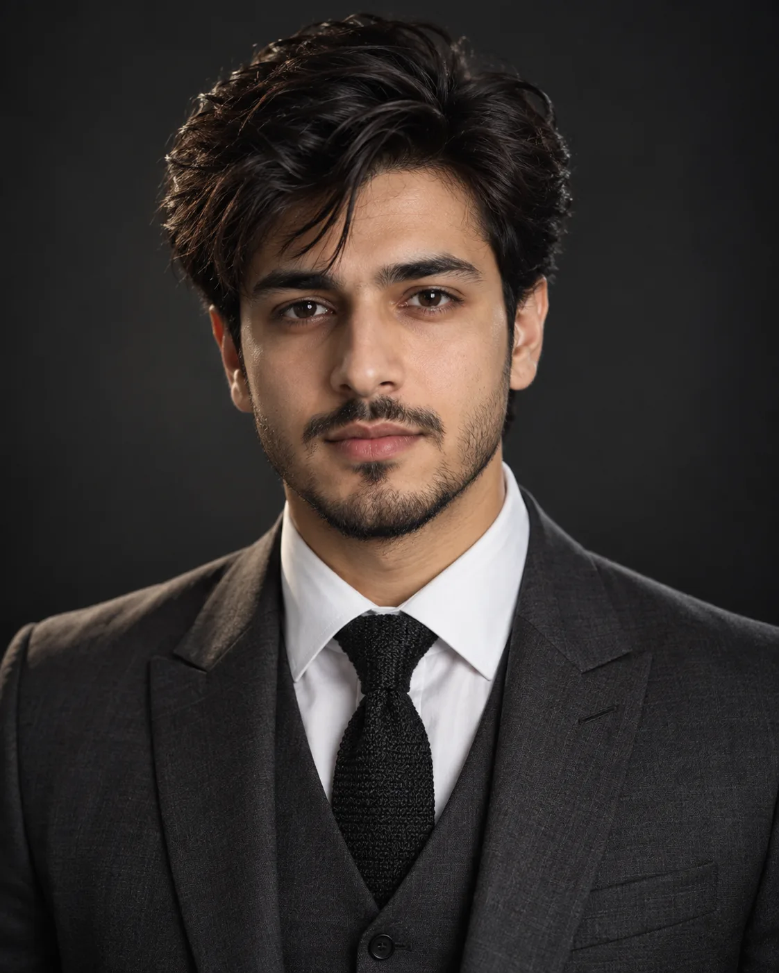 Professional studio portrait of a man with a well-groomed appearance.