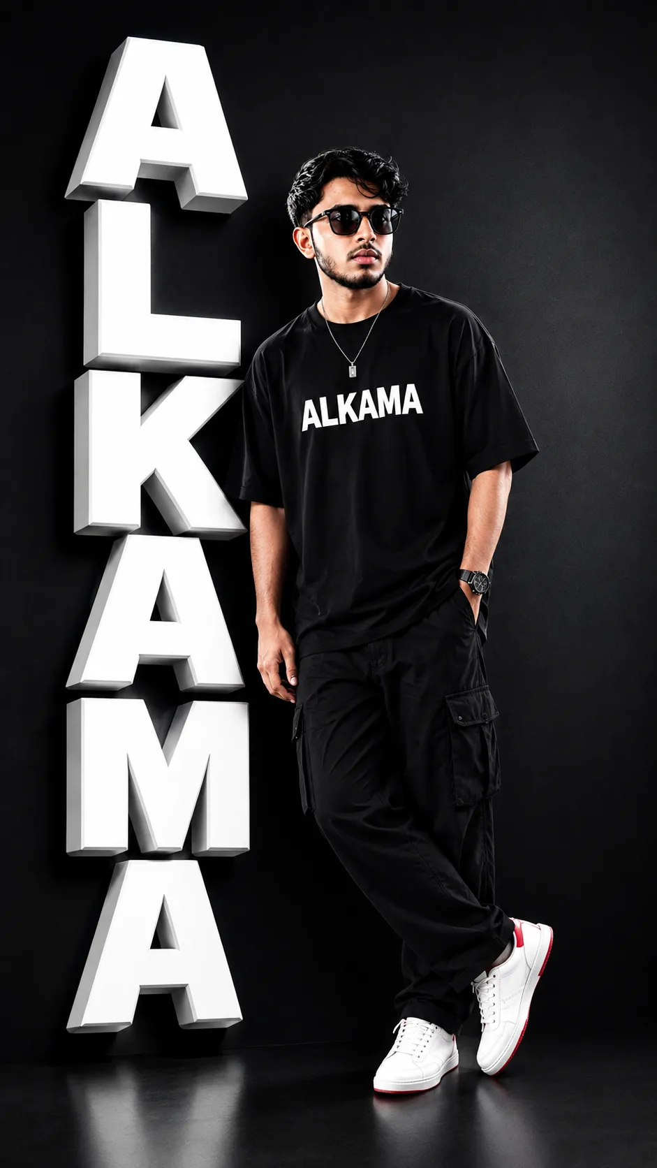 ALKAMA Create an ultra-realistic premium fashion editorial poster using the uploaded reference image as the STRICT visual, compositional,