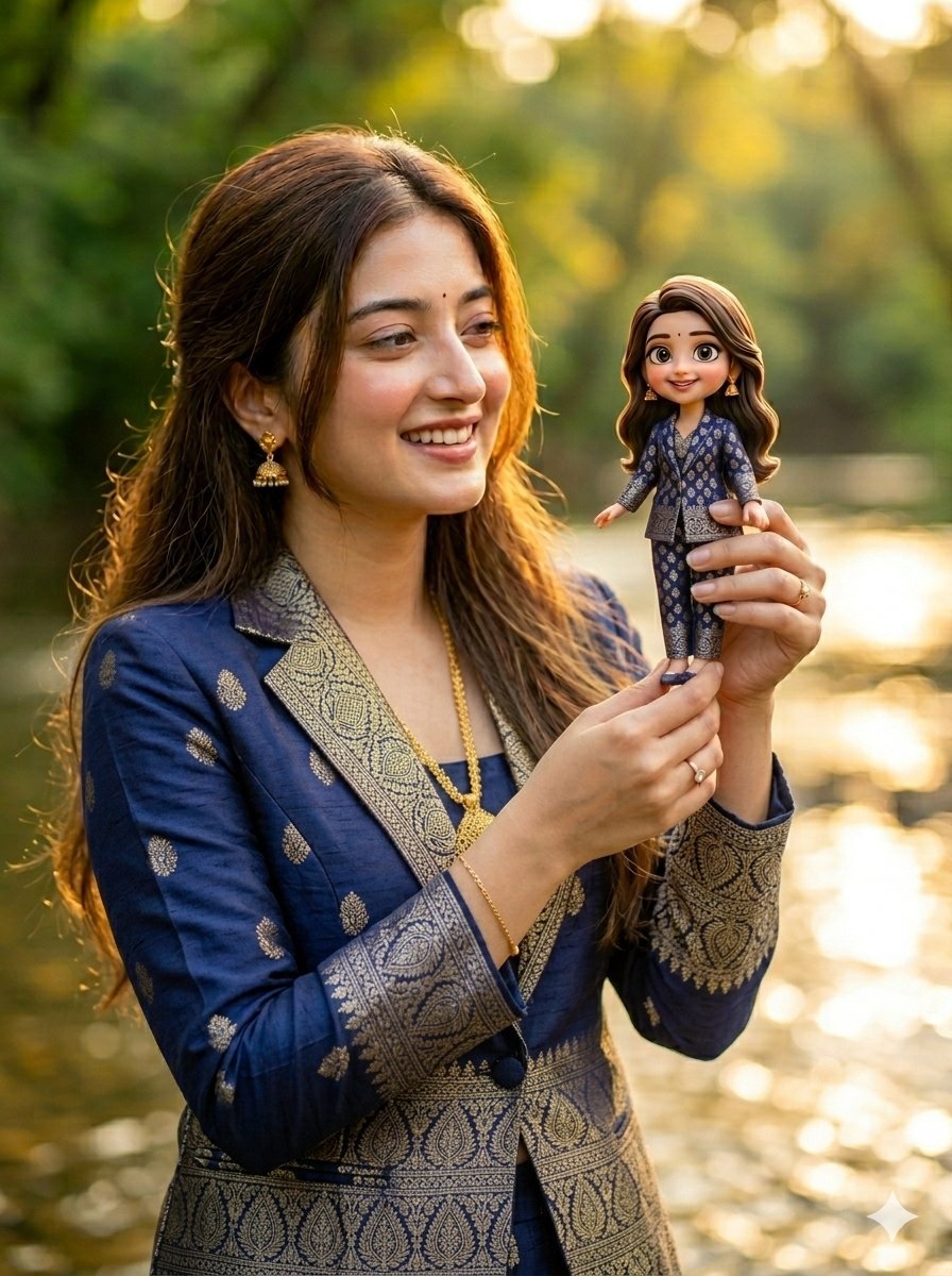 Have a good day for everyone Gamini prompt💬 Create a realistic photo of me holding a tiny miniature toy version of myself between my