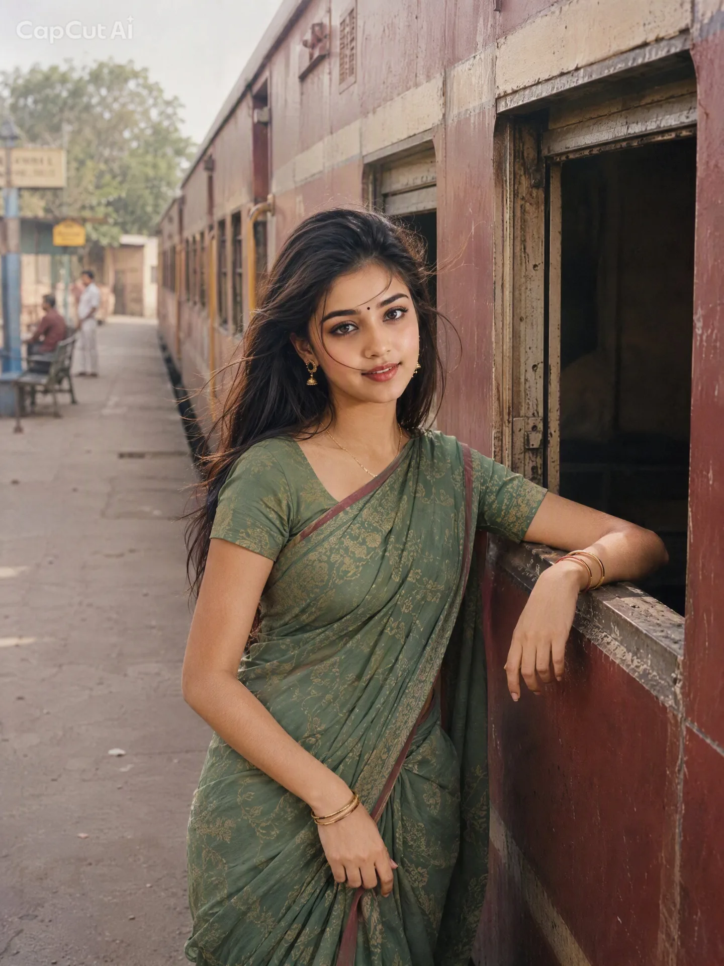 Create an authentic early-to-mid 1990s South Asian railway portrait photograph with a natural, nostalgic photographic appearance.