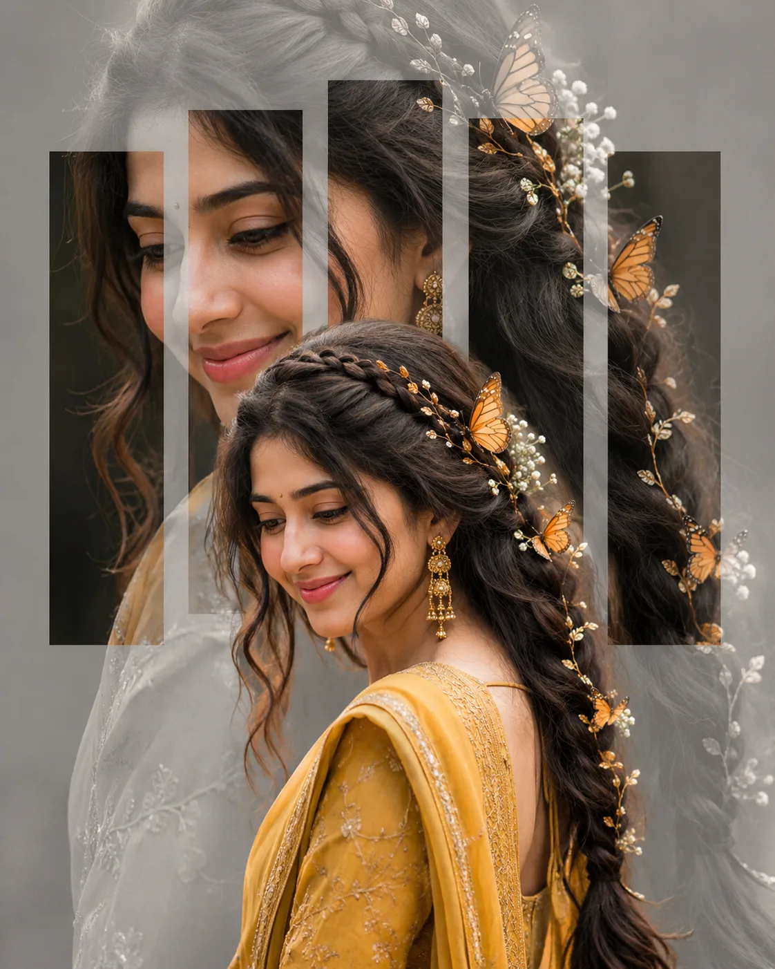 Use the uploaded reference image as the STRICT VISUAL REFERENCE for composition, collage layout, pose, hairstyle, outfit styling, lighting,