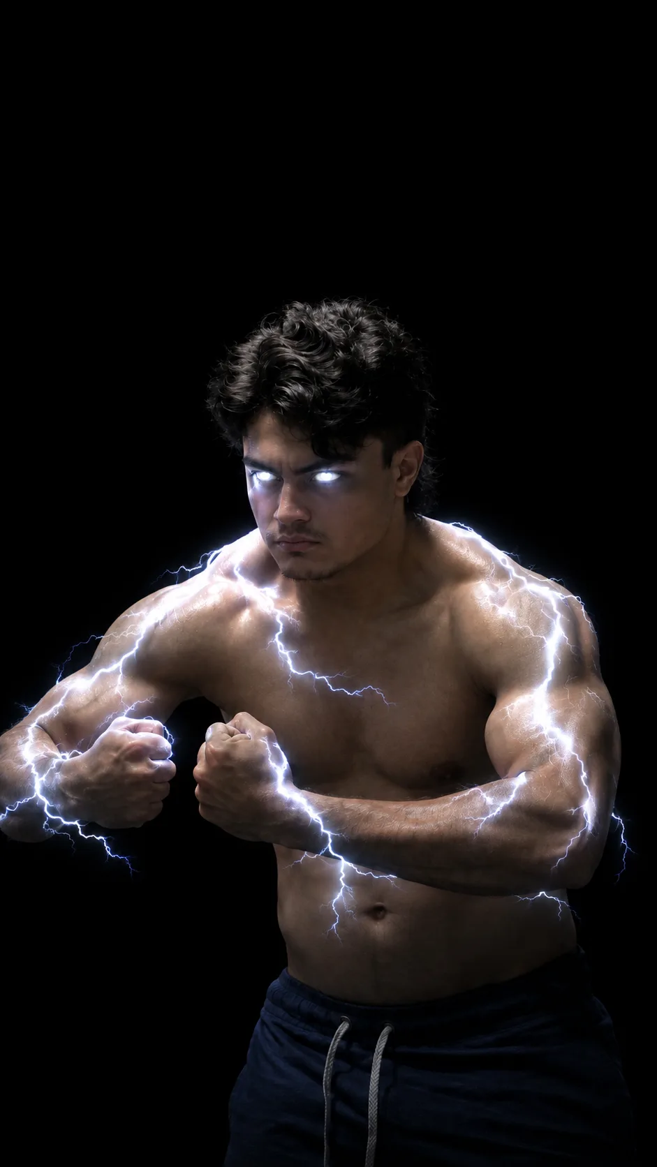 "Using the uploaded photo, keep my face, pose, fists, physique, proportions, skin tone, and black hair exactly the same.