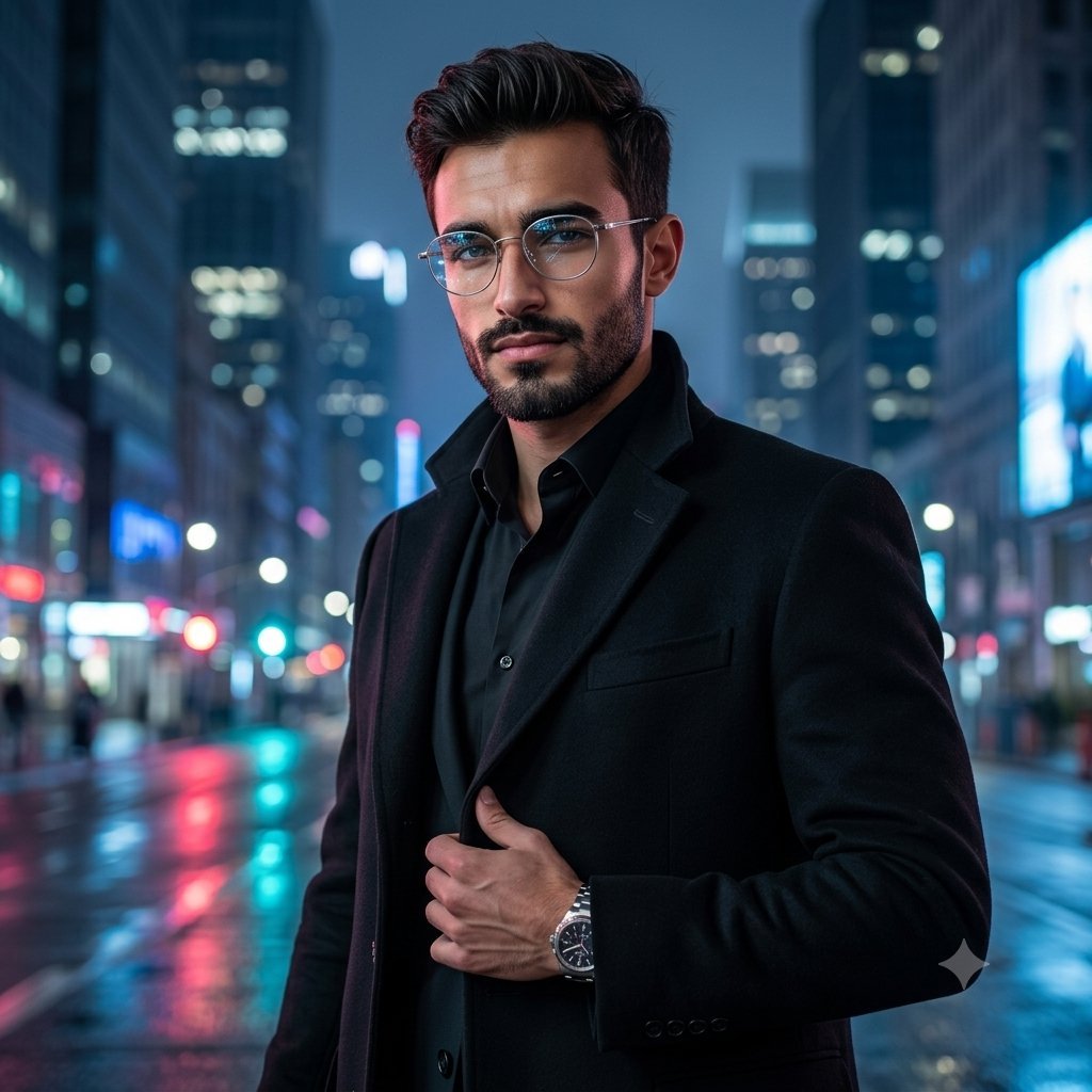 Image created on Gpt 2 Prompt: Ultra-premium masculine portrait of the same man as the face reference, standing in a confident