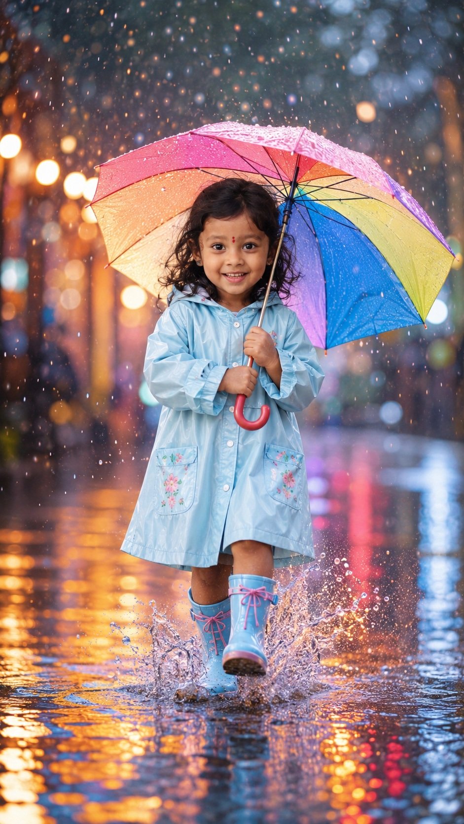Toddler in rain portrait