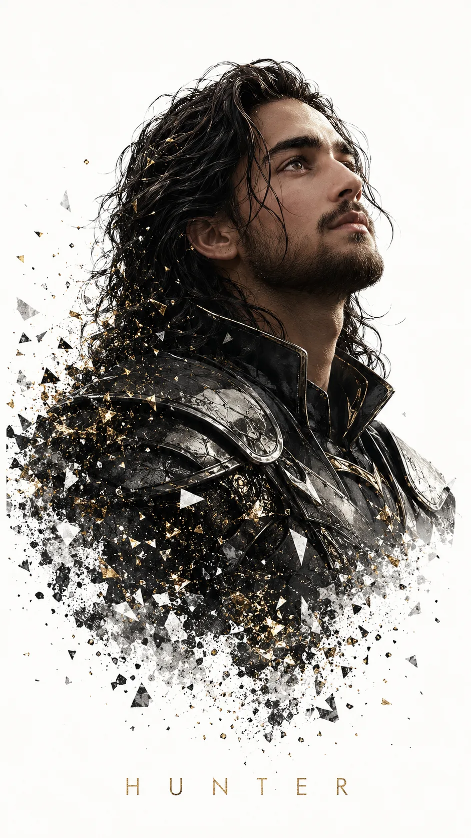 A sophisticated **high-fashion cinematic digital illustration of Loki**, depicted as a mysterious Norse-inspired male warrior in an elegant
