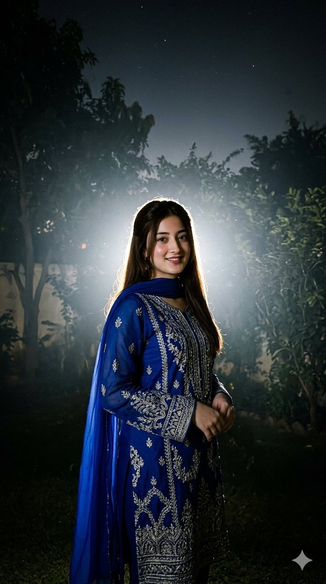 Image using on Gamini nano banana pro Prompt💬 Ultra-realistic cinematic night portrait of a young South Asian girl wearing an elegant
