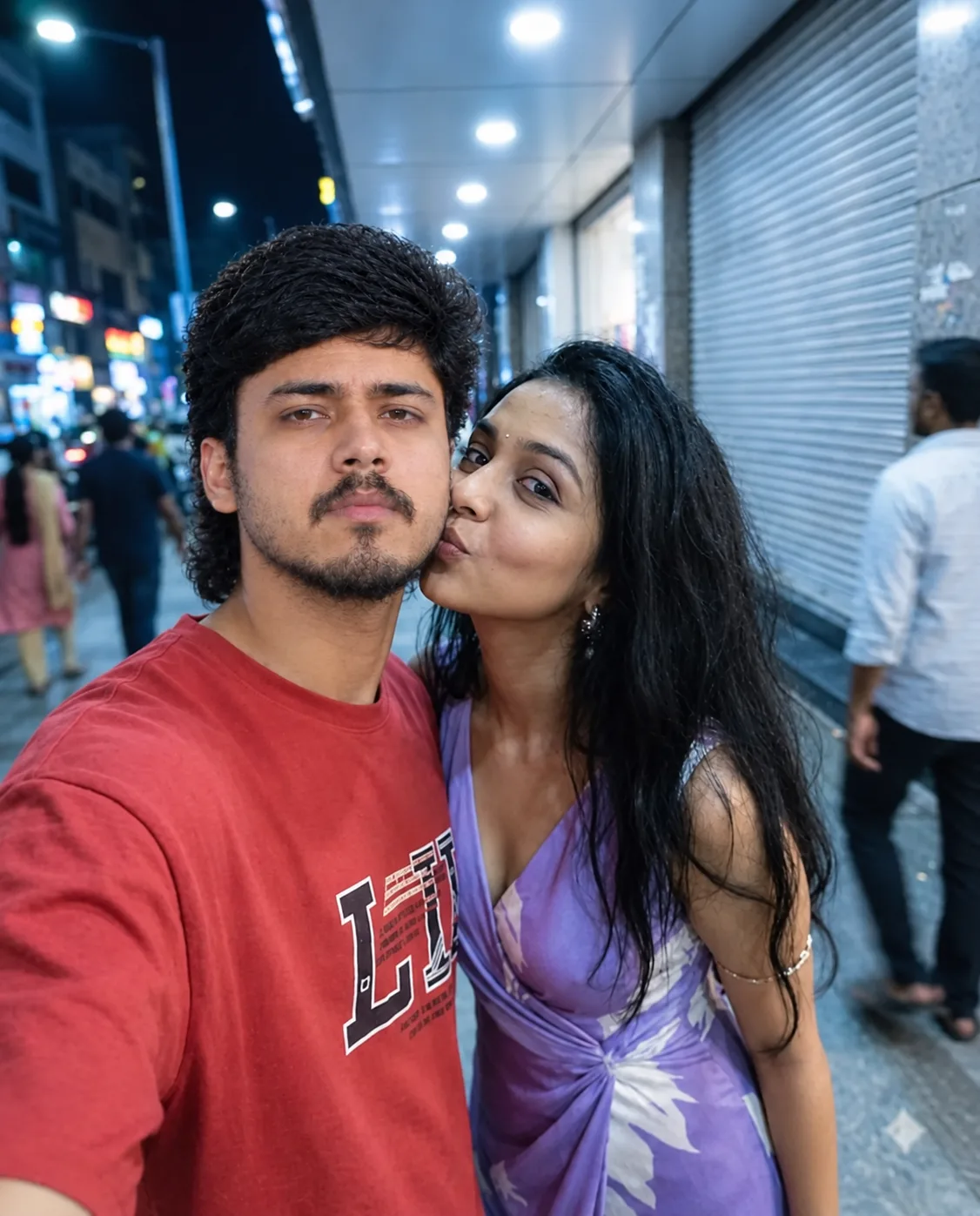 Night Market Couple Selfie – Candid Street Moment