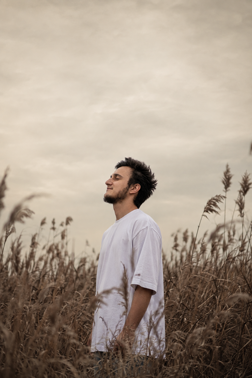 Cinematic Reed Field Editorial Portrait Use the uploaded image only as the face and identity reference for the subject.