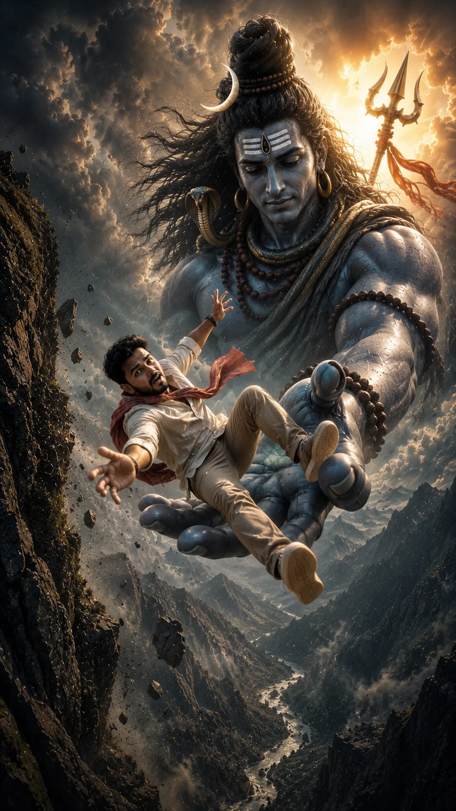 🎬 Image Prompt Create a hyper-realistic 9:16 vertical cinematic fantasy artwork using the uploaded reference photo for the male subject.