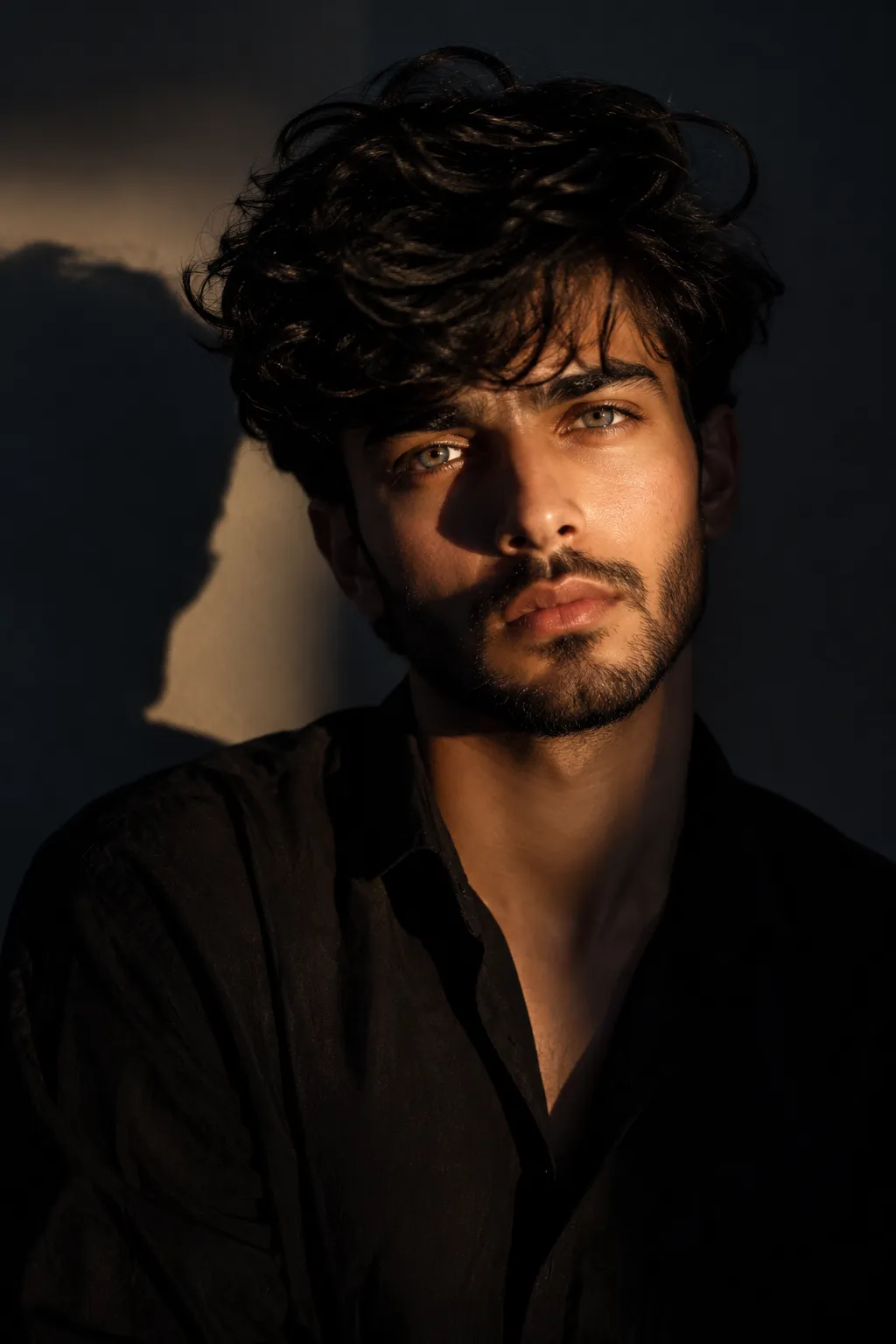 A high-resolution, cinematic portrait of a fit man in his mid-20s with thick.