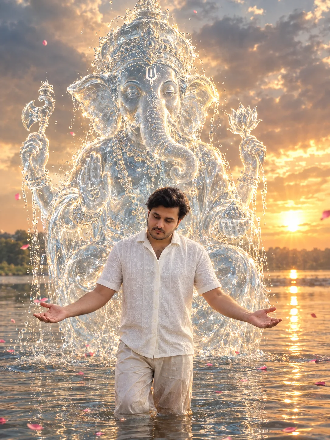 Transform my uploaded photo into a highly realistic, cinematic devotional scene.