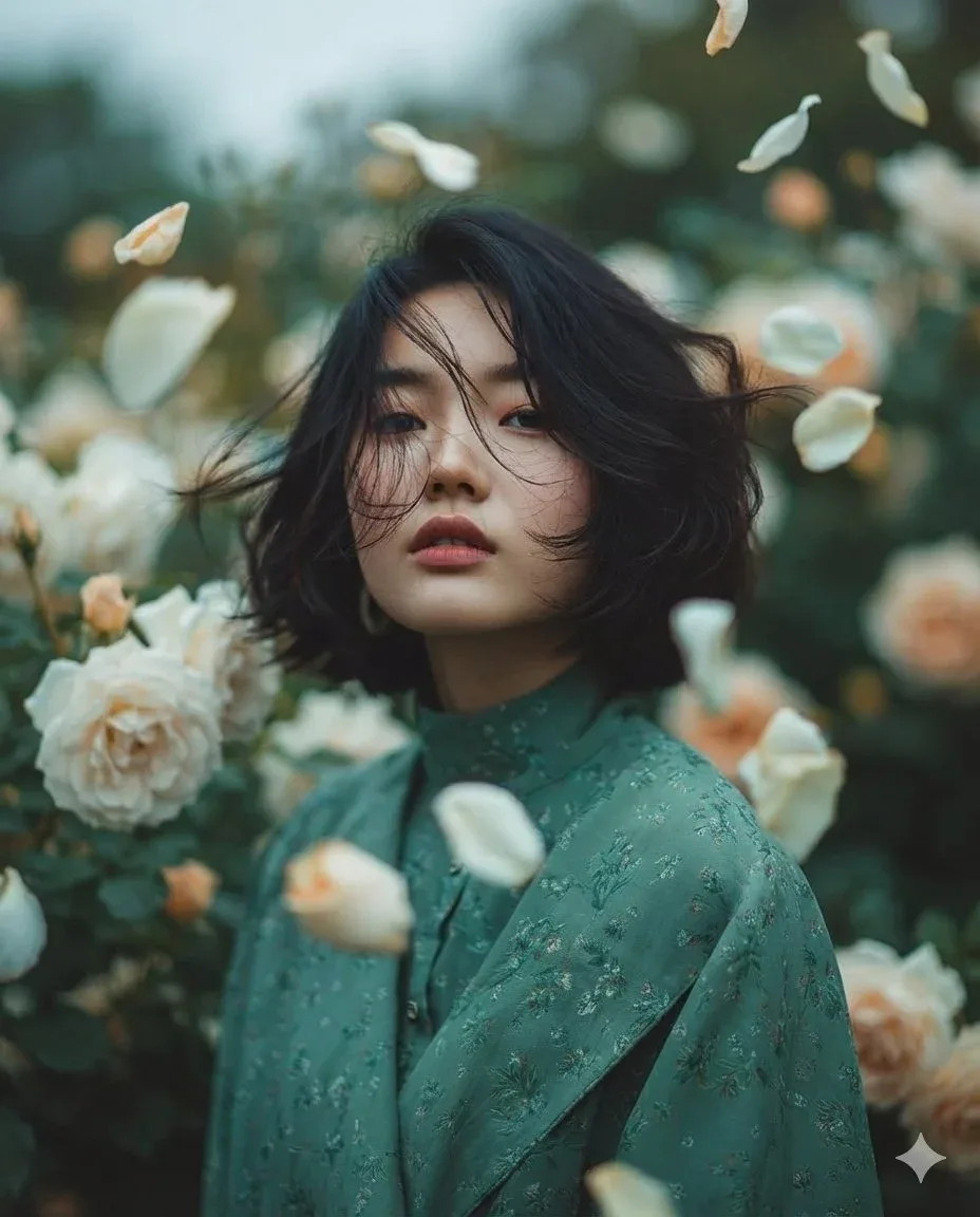 { "Objective": "Create a dreamy fine-art portrait with a romantic, ethereal garden atmosphere", "PersonaDetails": { "Subject": { "Type":