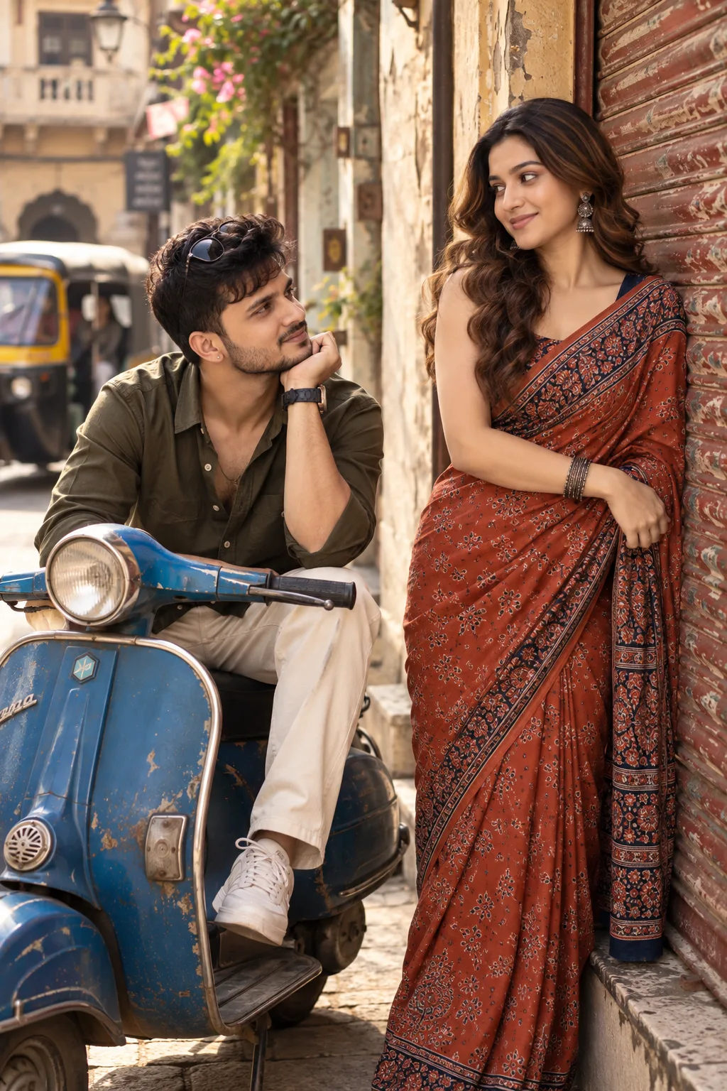 Create an ultra-realistic, high-resolution cinematic Indian street-fashion photograph based specifically on the uploaded reference image.