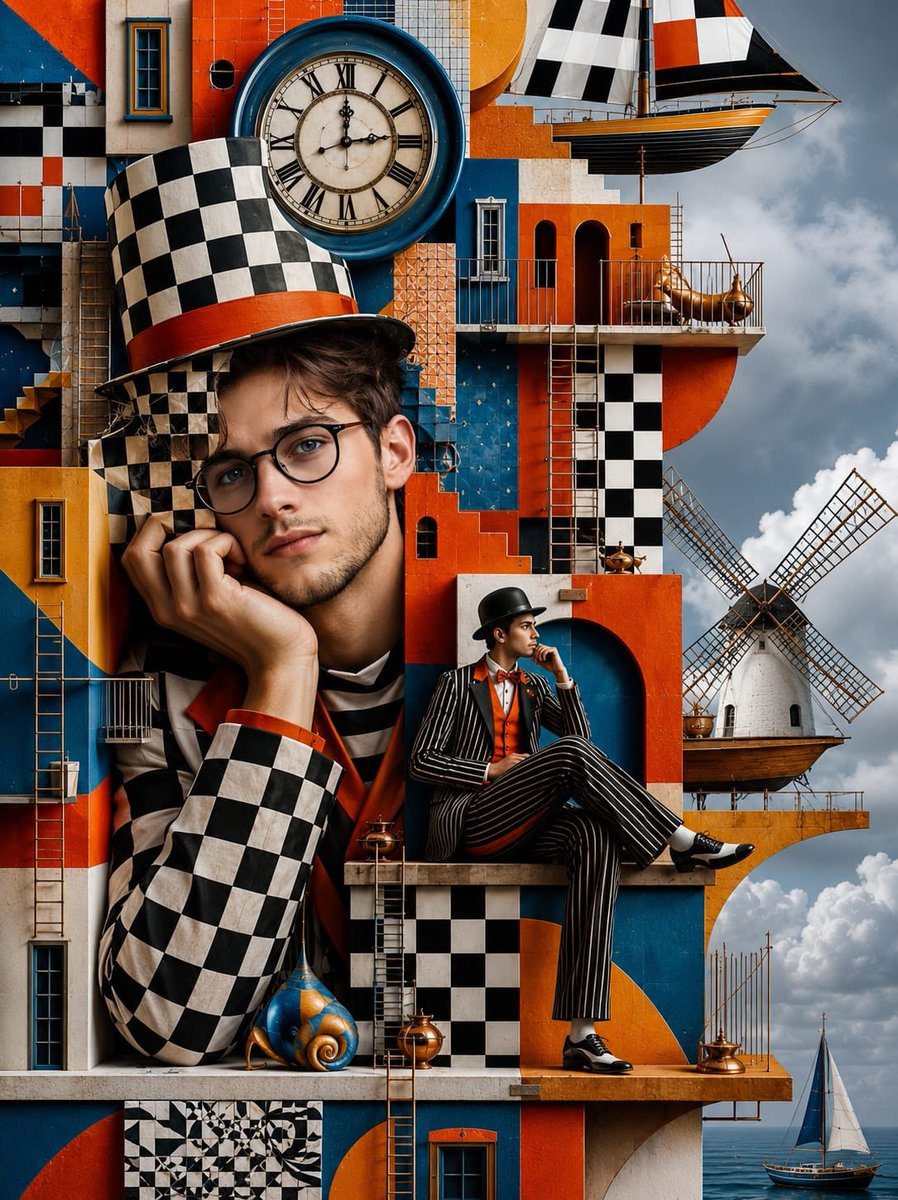 Image 2.0 on chatGPT Prompt Ultra-realistic surrealist collage inspired by whimsical dreamscapes and modern geometric architecture.