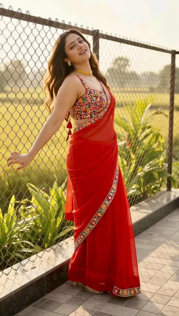 A photorealistic full-body vertical portrait of the young Indian woman from the reference image, faithfully preserving her exact