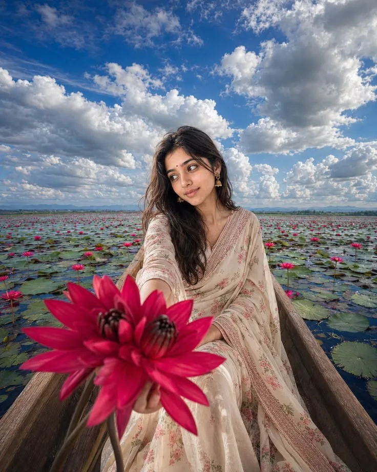 Create an ultra-realistic cinematic Indian portrait matching the reference image as closely as possible in composition, pose, camera angle,