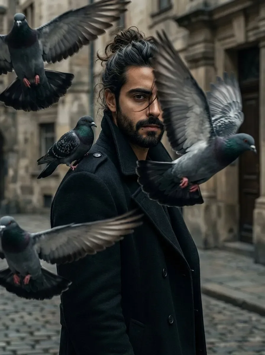 48k Hyper-realistic, A cinematic portrait of a young man(keep the facial features unchanged as uploaded image), his hair is messy manbun