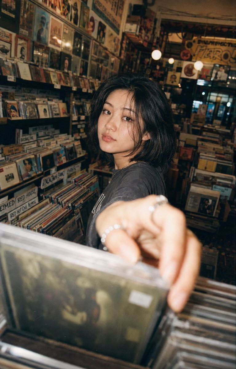 Ultra-realistic record store portrait