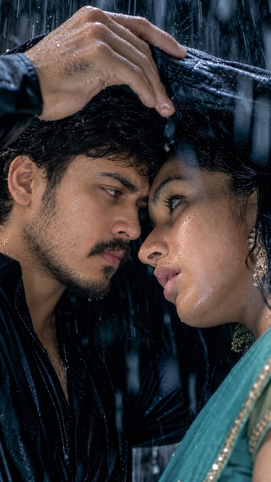 Rainy Night Romantic Close-Up Portrait