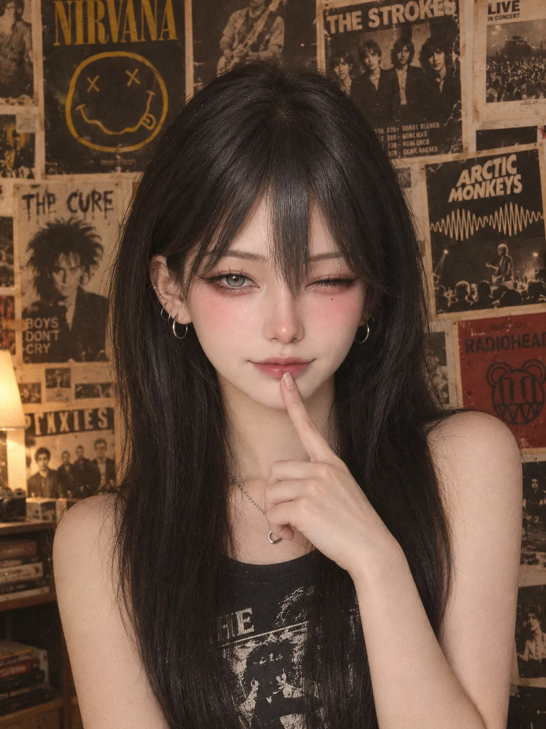 Ultra-realistic vintage indie aesthetic portrait of the same woman from the reference photo, preserving her exact facial identity, natural