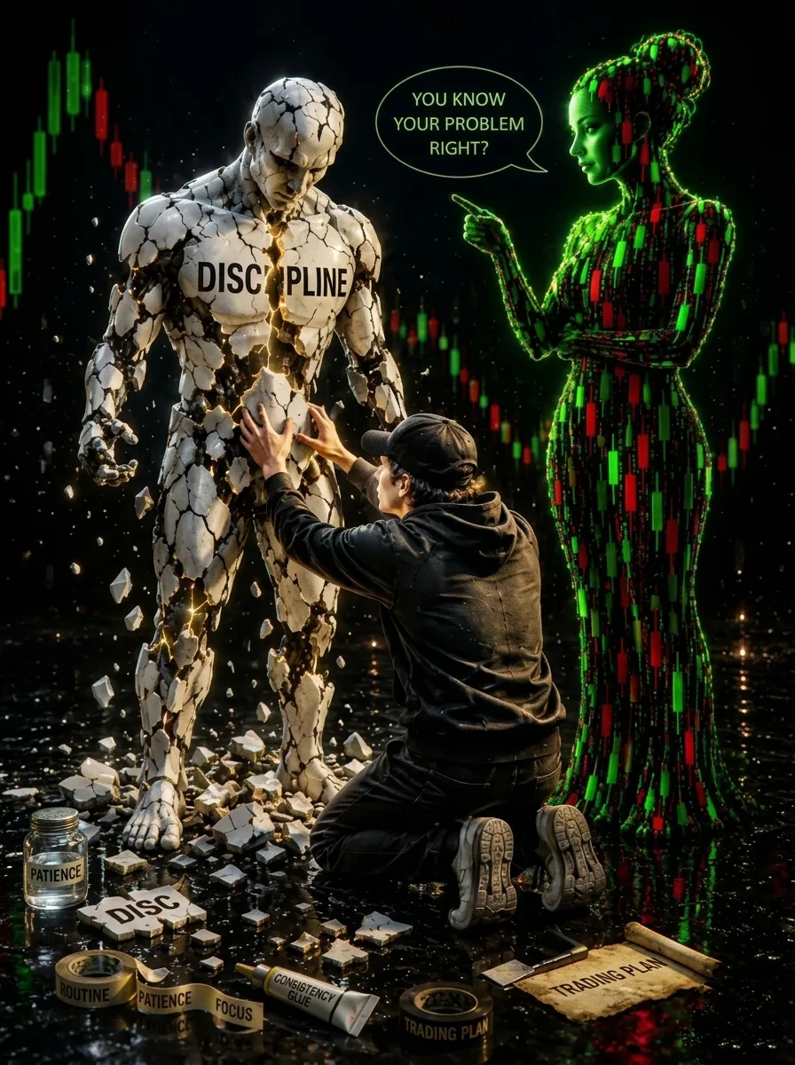A young male trader wearing a black hoodie and a baseball cap, shaking hands with a glowing, translucent blue energy humanoid figure with