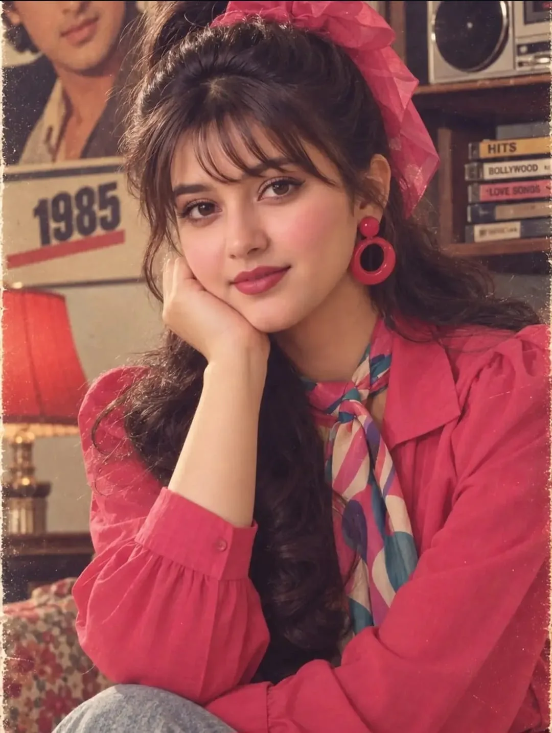 **Aspect ratio: 4:5 vertical — ultra-realistic 1980s retro portrait** A photorealistic vintage portrait of a **young South Asian woman in
