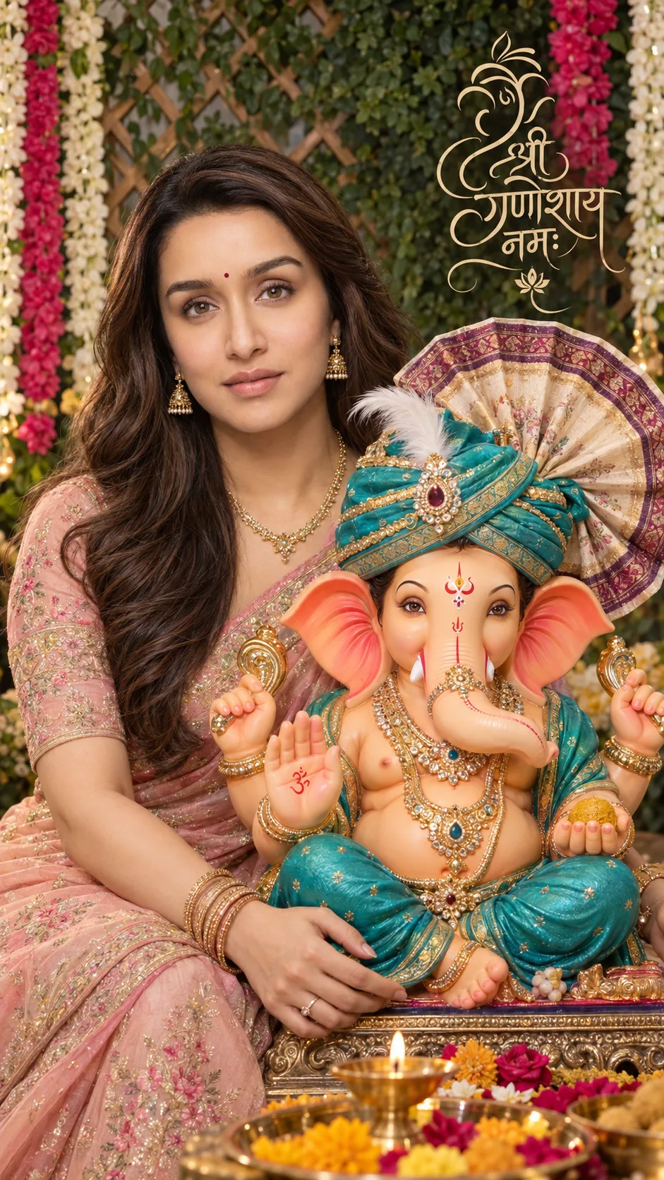 Create a high-resolution, photorealistic Indian festive portrait in a vertical 4:5 composition, closely matching the reference image.