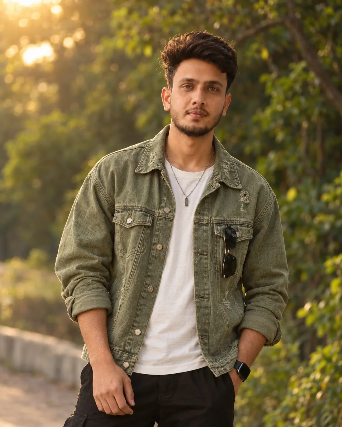 πΈ Exact Image Generation Prompt Create an ultra-realistic cinematic outdoor portrait of a young adult South Asian man, closely inspired by