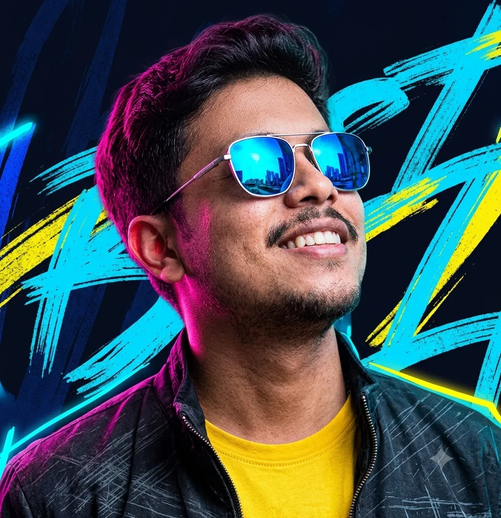 A stylized digital portrait, blending photorealism with graphic illustration, in a high-contrast, vibrant commercial art style, featuring
