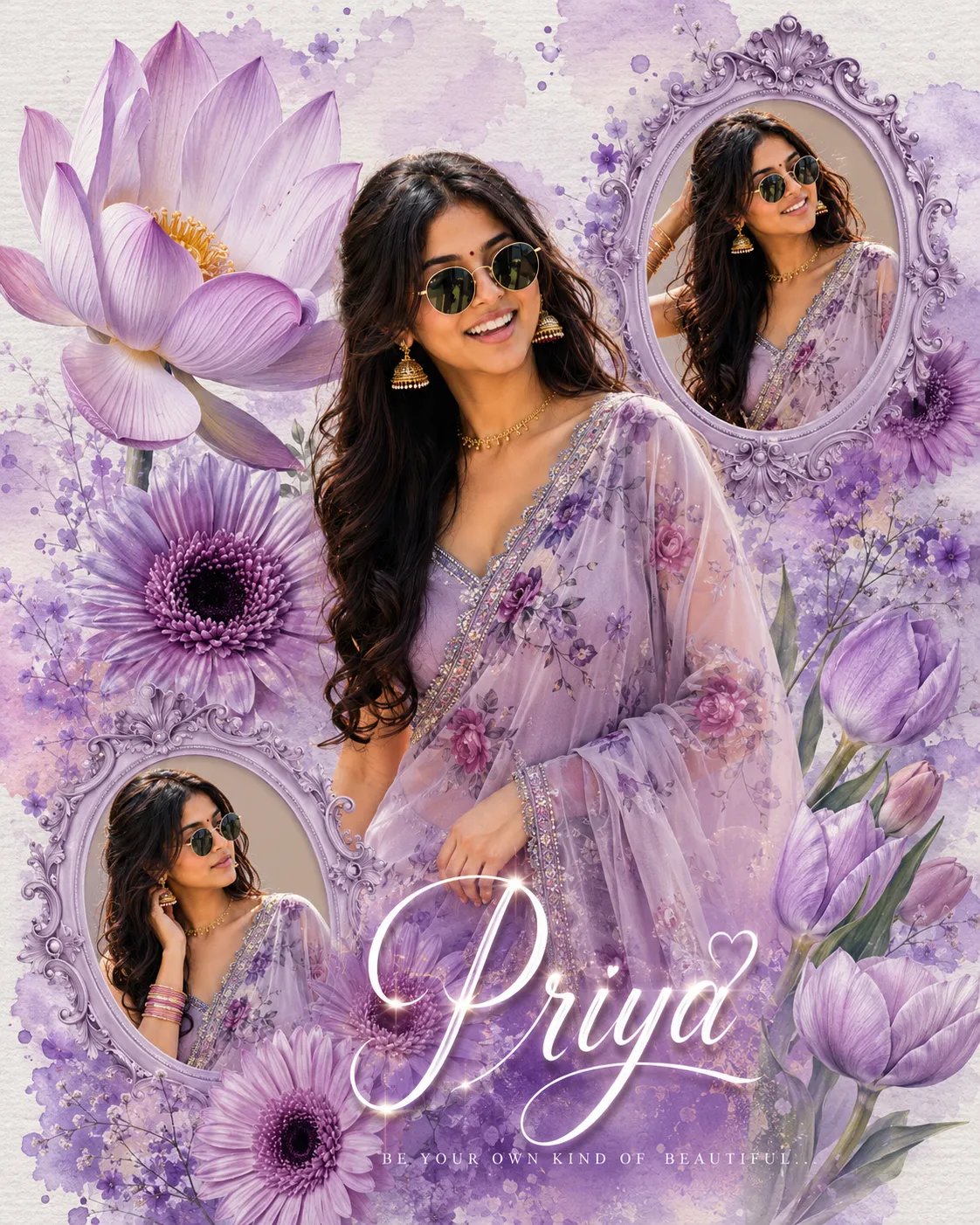 South Asian Woman Floral Poster