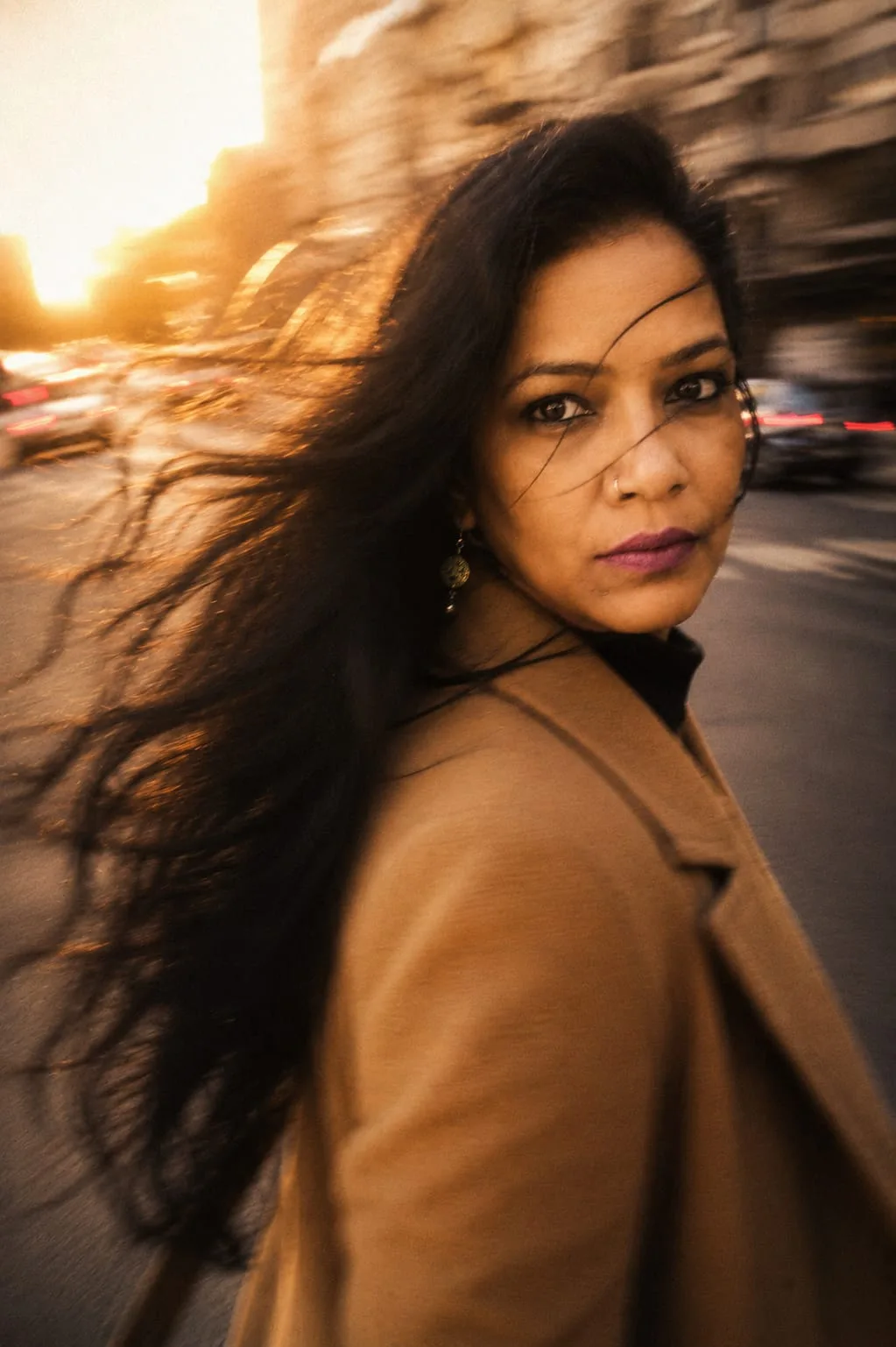 Create a photorealistic, 8K ultra-detailed, DSLR cinematic street portrait.