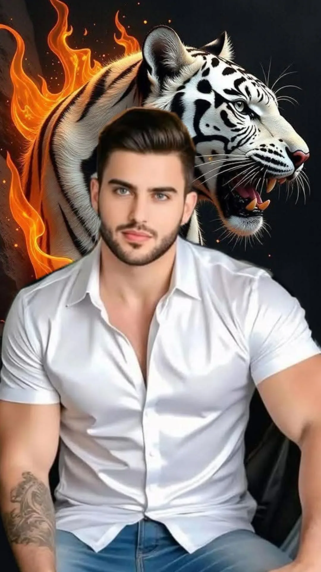 An absolute visual masterpiece, hyper-photorealistic and ultra-detailed medium close-up cinematic portrait capturing a powerful, muscular