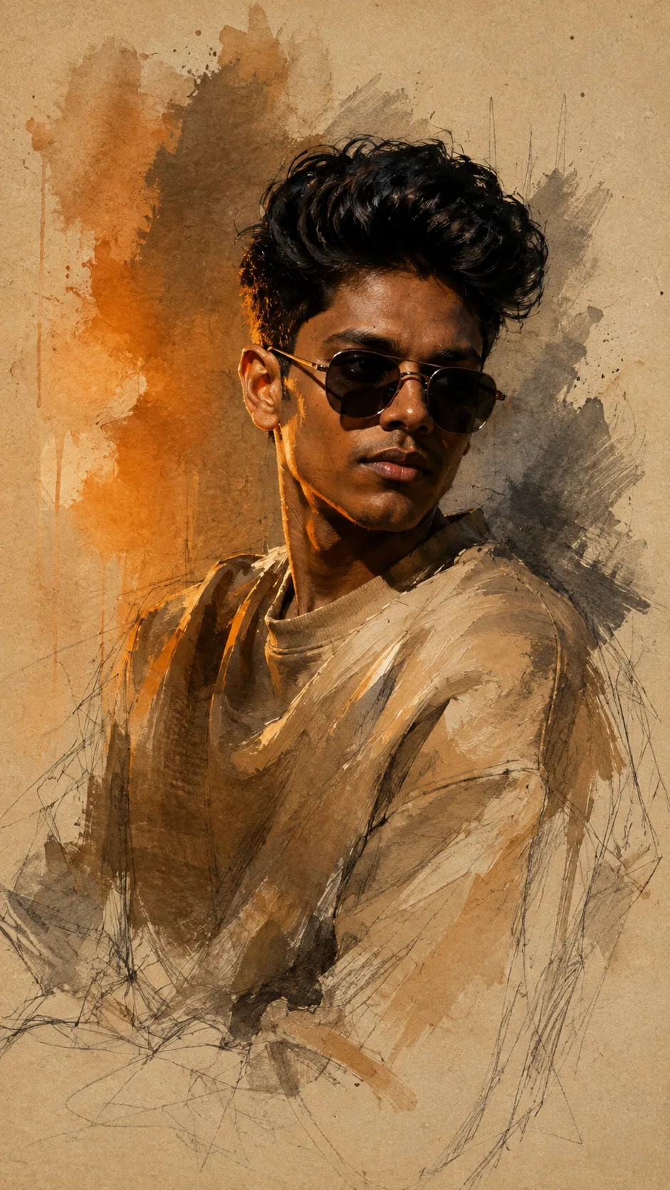 Transform the artwork into a breathtaking contemporary fine-art portrait that fuses semi-abstract painterly realism, cinematic digital
