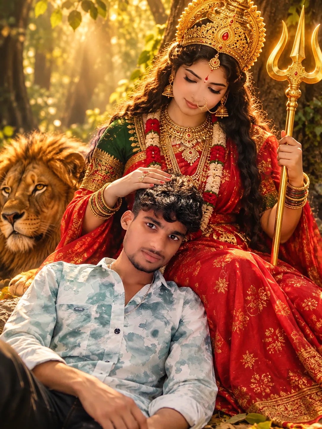 Man and Goddess Durga