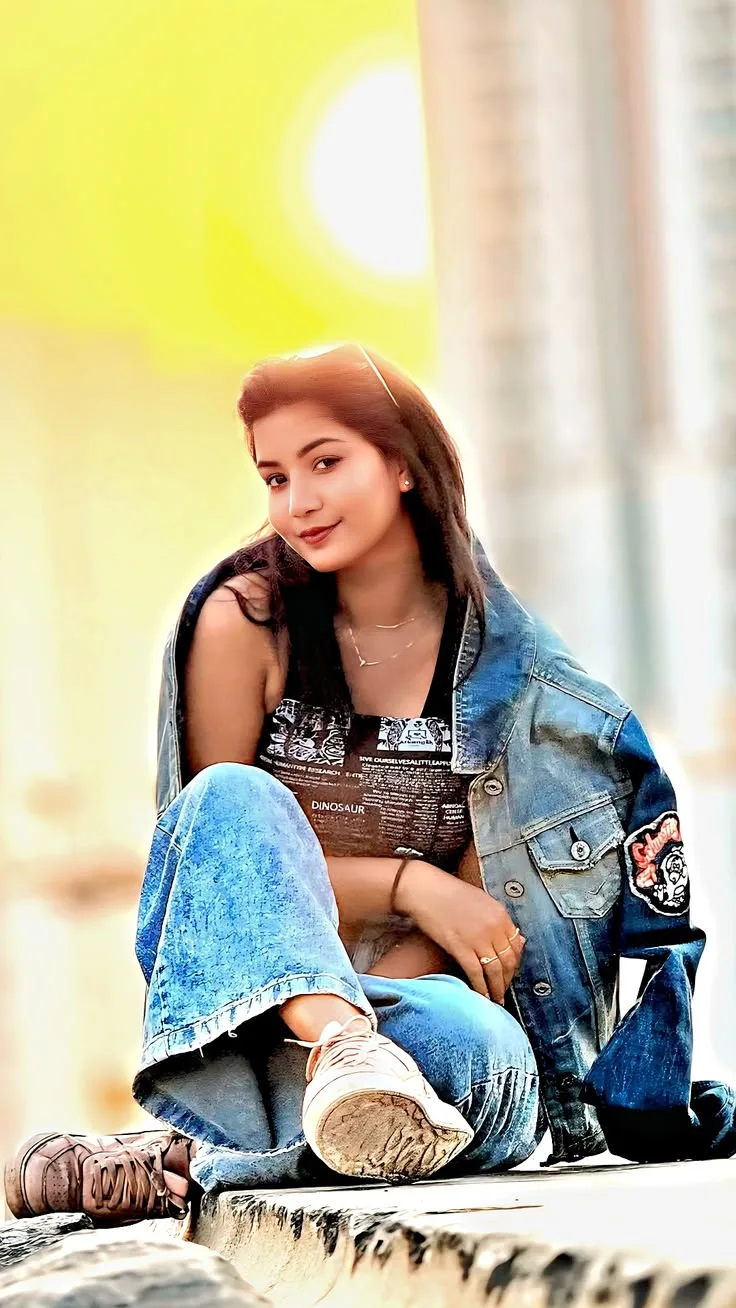 A photorealistic vertical full-length shot in exact 9:16 aspect ratio capturing the young South Asian woman from the reference images