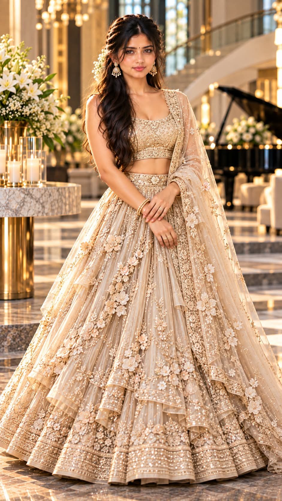 Prompt by @aipromptsgenz Create a photorealistic quiet-luxury South Indian fashion portrait using the uploaded reference face exactly and